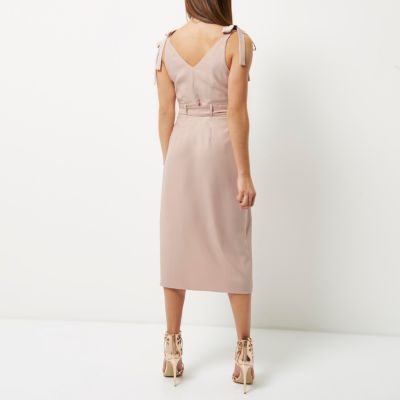 Light pink tie shoulder wrap slip dress